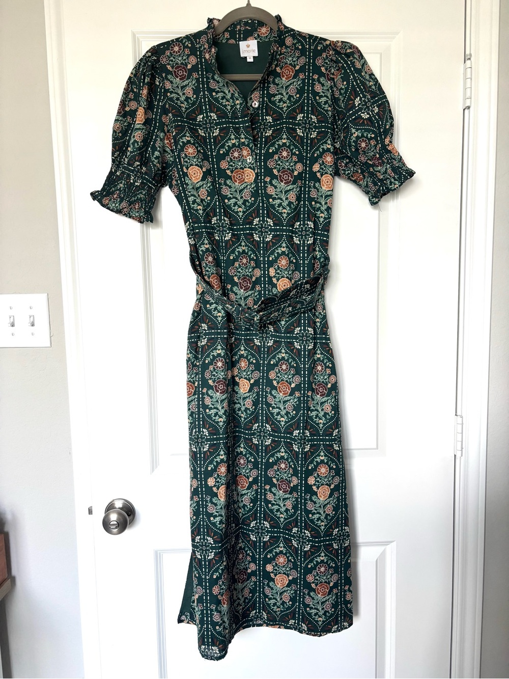 J.Marie Hazel Printed Short Sleeve Button Front Midi Ruffle Size Medium - Picture 3 of 7